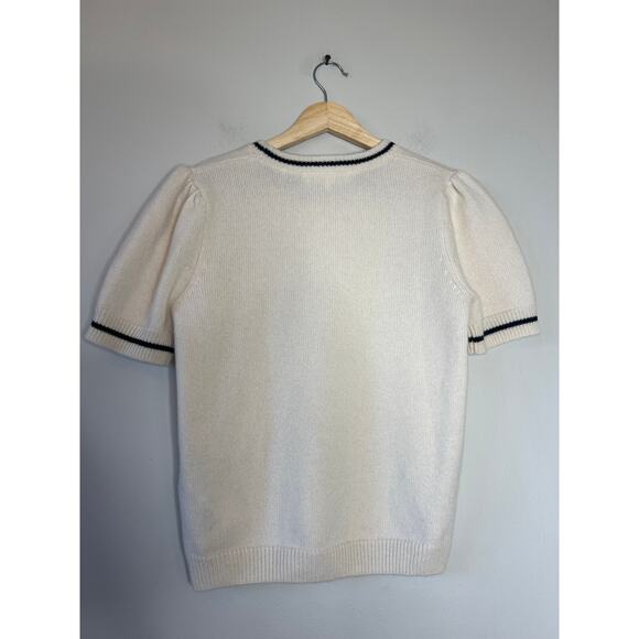 NEW FRAME Short Sleeves Gathered Striped Cashmere Sweater Cream Size: Small - Picture 6 of 7